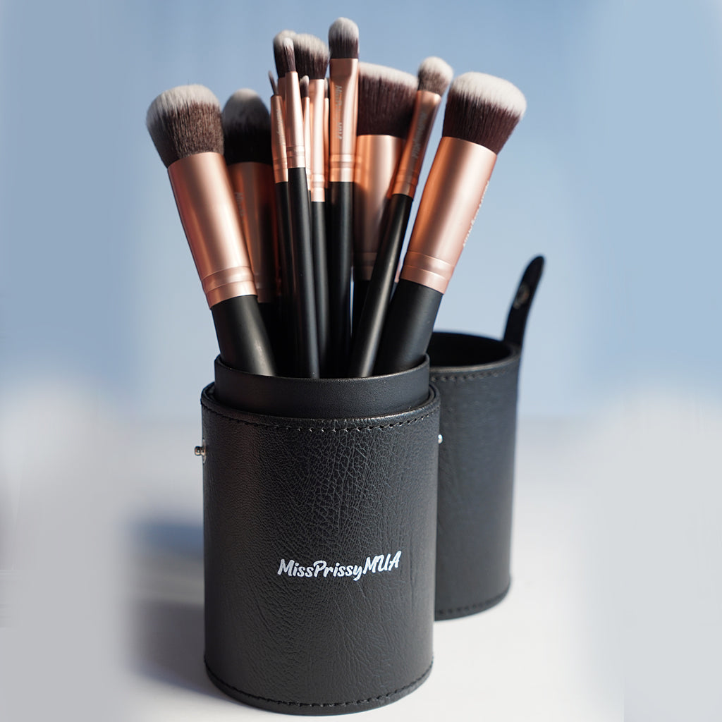 BLACK TUBE Brush Holder + BLACK ROSE 14 pc Executive Brush Set
