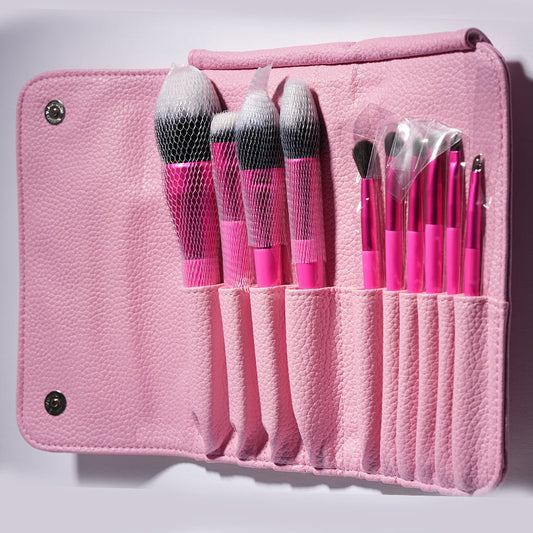PINK CHROME Handbook Brush Holder with 8 pc Makeup Brush Set